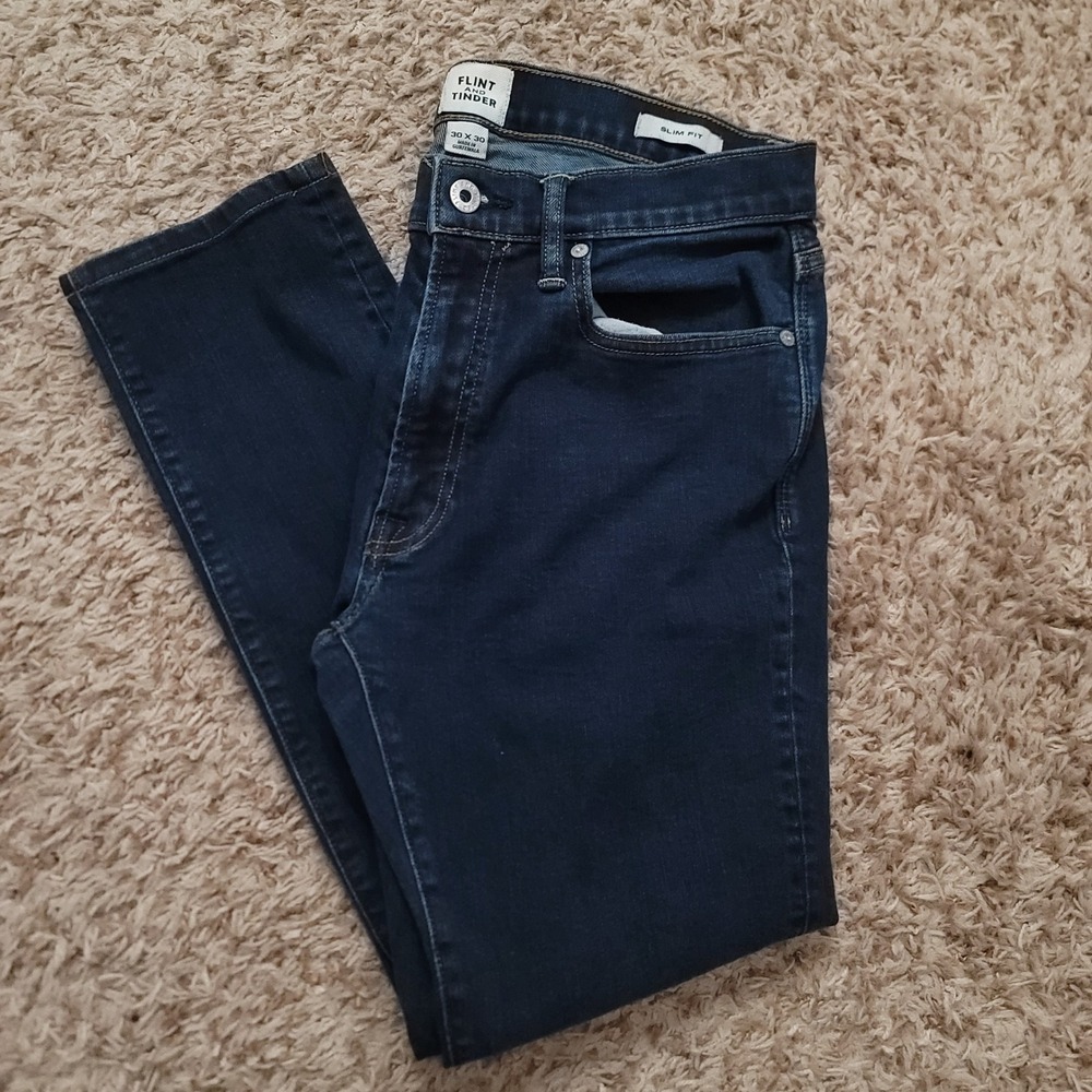 Flint and Tinder Slim Fit Jeans Mens 30x30 Dark Wash Candiani Denim Indigo